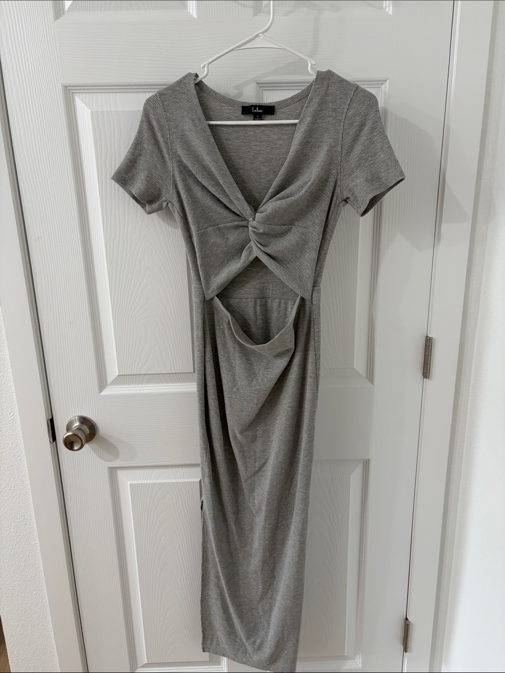 Lulu's Gray Twist-Front Cutout Maxi Dress